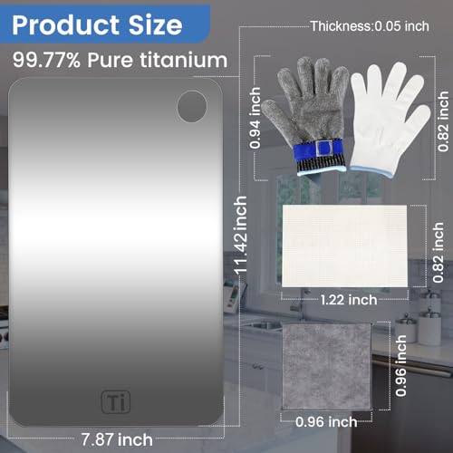 "Titanium Cutting Board for Kitchen – 100% Pure Titanium, Double-Sided Reversible, Non-Porous, Dishwasher Safe, Odor Resistant, Includes Cut-Resistant Gloves & Cleaning Cloth(Medium)"