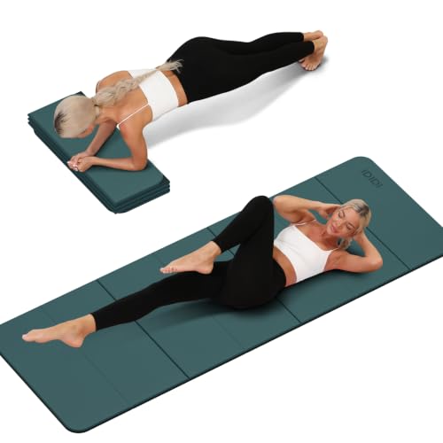 Foldable Yoga Mat Extra Thick 0.32"(8mm) | Folding Exercise Mat,Odorless POE, Non-Slip Grip, No-Curl Edges, Great for Yoga, Pilates & Home Workouts - color: Deep green