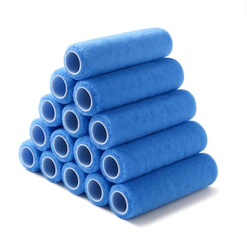 VOOMEY 9 Inch Woven Polyester Textured Paint Roller Covers-15 Pack | 3/8 Nap Roller 9 Inch Ultra-high Coverage Roller Covers for Smooth and Textured Rough Surfaces - color: 15pcs blue