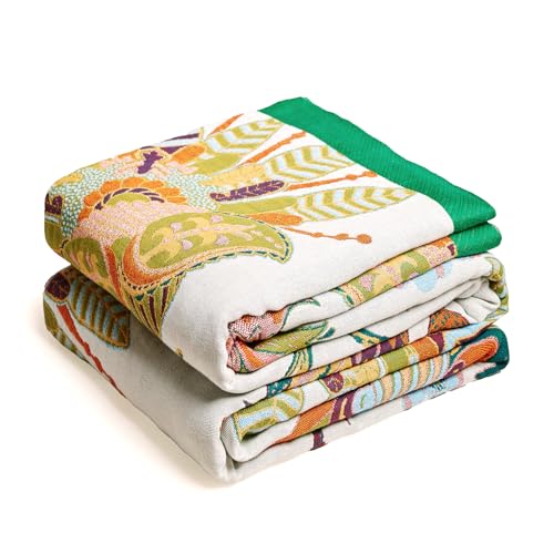 VANJOROY Boho Throw Blanket, 100% Organic Cotton Breathable Skin-Friendly Ultra Soft Bed Quilt Throw - All Season Floral Bird Farmhouse Décor Luxury Blanket for Sofa Couch Chair and Gift. 50" x 60" - color: Boho Flower a, size: Throw (50" X 60")