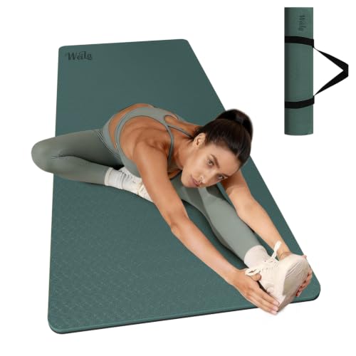 WEILA Extra Thick 10mm Yoga Mat,76"x28" Dual-Color TPE with Carry Strap - color: Dark Green & Black