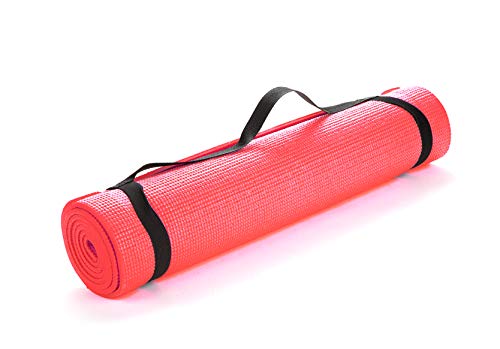 Mind Reader All Purpose Extra Thick Yoga Mat Fitness & Exercise Mats with Carrying Strap, High Density Anti-Tear, Red