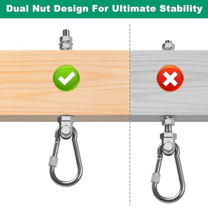 SELEWARE 6Pcs Heavy Duty Swing Hangers, 1500LB Capacity Stainless Steel Swing Set Hooks for Wood/Steel Beam, 5" x M2/5" Porch Swing Hardware for Playground Swing Hammock Chair Yoga Silk Punching Bag - color: 6 Pack Swing Hangers (5" X M2/5" Threaded Rod)