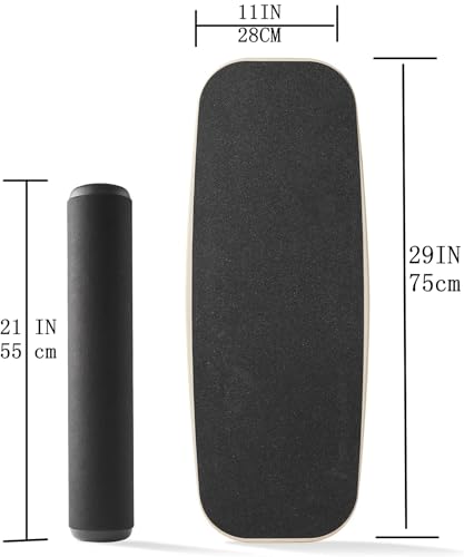Balance Board Surf Trainer with Adjustable Stoppers - 2 Different Distance Options Balance Board for Surfing, Snowboarding, Skiing, Skateboarding, 300lbs Capacity - color: Black