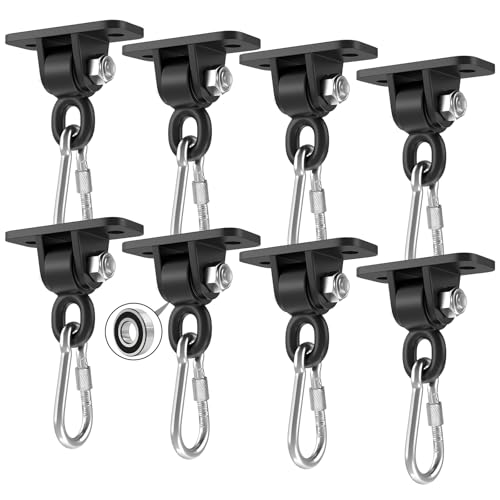 Heavy Duty Swing Hangers with Bearing, Porch Swing Hanging Kit for Outdoor Playground Tree Indoor Ceiling Mount Hardware Brackets with Snap Hooks for Yoga Hammock Punching Bag Accessories 8PCS Black - color: Black, size: 8 Packs