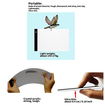A4 Light Box for Tracing Pad, Bright Light Pad Art Light Board for Diamond Painting, Weeding Vinyl, Lightbox for Tracing and Drawing, Led Tracer Pads Artists Light Boxes, Drafting Lightpad Lightboard
