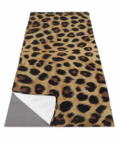 Leopard Print Yoga Towel for Hot Yoga Non Slip, Brown Yellow Retro Animal Fur Pattern Absorbent Yoga Sweat Mat Towels Microfiber Hot Bikram Pilates Fitness Towel 26"x74" - size: 26x74in