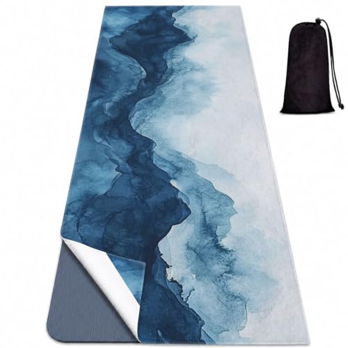 Yoga Mat Towel, Hot Yoga Non Slip with 4 Corner Pockets, 70 x 26 in - color: Mountain-01, size: Small