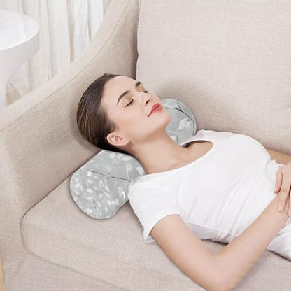 Grey Vine Leaves Neck Roll Pillow Bolster Round Health Memory Foam Long Cervical Cylinder Pillows with Removable Washable Cover for Body Bed Legs Back Yoga - color: Grey Vine Leaves