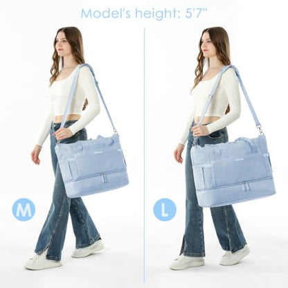 Gym Bag for Women, 45L Carry On Travel Duffel Bag with Shoes Compartment - color: Blue, size: Large