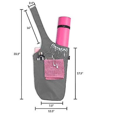 Yoga Mat Bag & Carrier with Pockets for Women - color: Gray & White