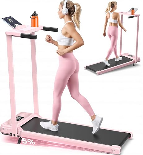 ANCHEER Walking Pad with Handle Bar, 12% Incline, Foldable Treadmill - color: Pink