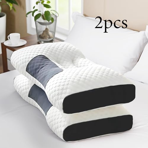 2pcs Extra Soft Massage Neck Pillow with Adjustable Ergonomic Contour Support, Pillow Core, Hidden Zipper Washable Cover - Modern Design, Suitable for All Seasons (White) - color: White