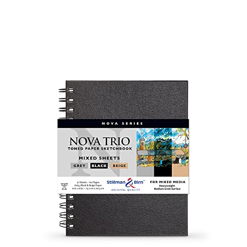 Stillman & Birn Nova Series Trio Wirebound Sketchbook, 6" x 8", 150 gsm (Heavyweight), Beige, Grey & Black Paper, Medium Grain Surface - size: 6" x 8" 150 gsm (Heavyweight)