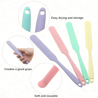 4 Pcs Silicone Jar Spatula, Heat Resistant Cake Cream Scraper Set | Non-Stick Silicone Spatula, 9.8 Inch Cake Cream Butter Scraper(4 colors） - color: Pink&Yellow&Light Green&Light Purple