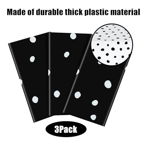 Mindsoft 3 Pcs Black White Polka Dot Plastic Tablecloth Party | Disposable Table Covers for Birthday Wedding Celebration, Dalmatian Print Design, Easy Cleanup, Modern Art Decoration - color: White, style: White Polka Dot