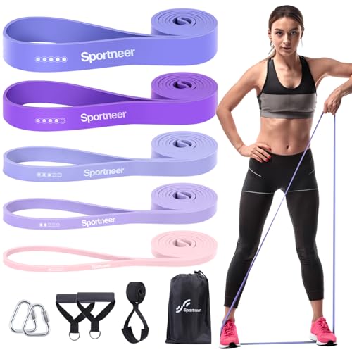 Sportneer Resistance Bands for Working Out: Pull Up Bands 5-130lb 5 Levels Exercise Bands Workout Bands Set with Handles & Door Anchor Pull Up Assist Bands for Men Women Resistance Training