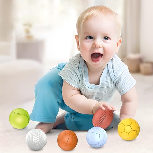 Baby Sensory Balls, Soft Rubber Balls for Toddlers 1-3, Montessori Sensory Bath Toys 6 to 12 Months, Kids Soccer Ball, Sport & Outdoors Baby Ball, 6 Rubber Soft Toys for Kids - style: Baby Sport Balls