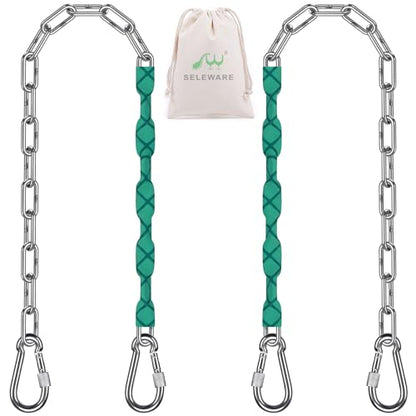 SELEWARE Ultimate Swing Hanging Kit: 65" Heavy Duty Chains (1000LB) + Silent Bearing Swivel Hanger (1200LB) - Stainless Steel Hanging Hardware for Swings, Hammocks, Punching Bags & Aerial Yoga