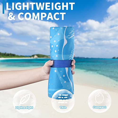 Microfiber Beach Towel Oversized 71x32, Thin, Blue with Bag 2 Pack | Lightweight Sand Free Absorbent Quick Dry Compact Extra Large for Adult Travel Camping Pool Swim Bath Cruise Essentials Gift - color: 2 Pack Blue Shell Stripes