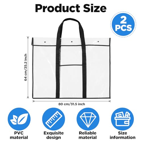 2 Pack Large Poster Storage Bag Bulletin Board Holder Art Portfolio Cases PVC Art Portfolio with Handle and Accessory Pocket for Bulletin Board Organization Artwork and Document 31.5" x 25.2"