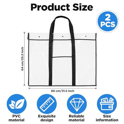 2 Pack Large Poster Storage Bag Bulletin Board Holder Art Portfolio Cases PVC Art Portfolio with Handle and Accessory Pocket for Bulletin Board Organization Artwork and Document 31.5" x 25.2"