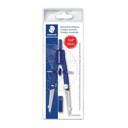 STAEDTLER Advanced Student Compass 2 Piece Set - Metal Compass with Quick-Set Center Wheel, Universal Adapter & Spare Lead, Draws Circles up to 10.25" - style: 2 Piece Advanced Set (Pouch)