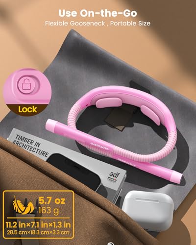 Glocusent Neck Light with Timer, 100 Hours Book Light for Bedtime Reading | Neck Reading Light, 3-Color, 5 Brightness, Bendable, Ergonomic, 1600mAh, Rechargeable, Eye Care, Sleep Aid, Travel Lock, Gift - color: Pink