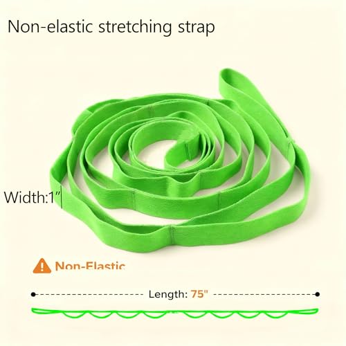 Stretching Strap, Yoga Stretch Strap for Home Workout Exercise Pilates and Gymnastics, Non Elastic Stretch Band with 10 Loops for Flexibility Training, Aesthetic Packaging for Women and Men - color: Green