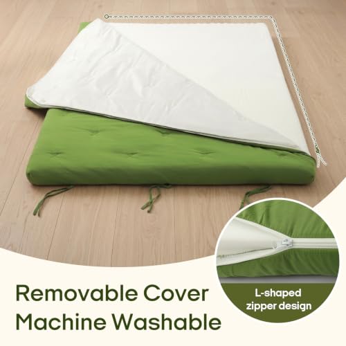 Syrinx Water Resistant Japanese Floor Mattress Futon, King Size 80"x76" - color: Green, size: King(80"L x 76"W x 4"Th)
