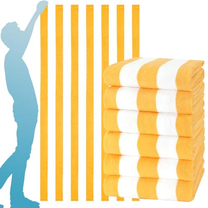 Genovega 6 Packs Stripe Beach Towel Thin Terry Set XL Big Extra Large Oversized Accessories Essentials Soft Super Clearance Pool Swim Camping Travel Bath Towels Bulk Men Women Adults Gift Yellow - color: Yellow, size: 60.00" x 30.00"