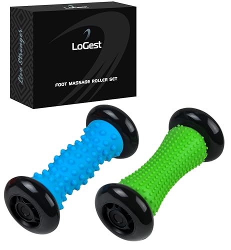 Logest Foot Massage Roller - for Trigger Point Therapy, Injury Rehabilitation & Deep Tissue Massage - Prevent Stiffness & Improve Strength - Silicon with Nodules (Blue - Green 2 Pack) - color: Blue - Green 2 Pack