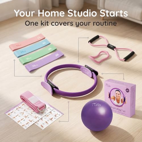 Pilates Ring and Ball Set with Video Tutorials, 10-in-1 Home Pilates Kit - color: Sunset Purple