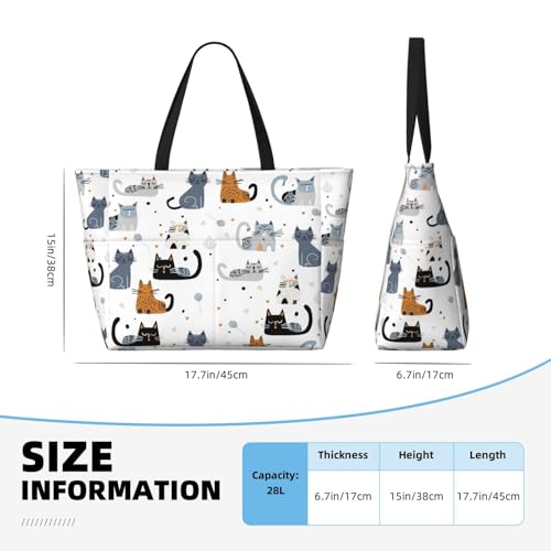 Large Beach Bag for Women Waterproof Foldable Travel Shoulder Tote Bag with Pocket for Weekender Pool Vacation - color: Cat White