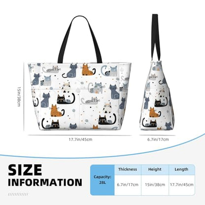 Large Beach Bag for Women Waterproof Foldable Travel Shoulder Tote Bag with Pocket for Weekender Pool Vacation - color: Cat White