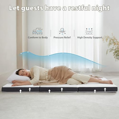 Tri Fold Memory Foam Foldable Mattress Twin, 3 inch Folding Mattress for Guest Sleep. Portable Trifold Mat with Removable Washable Cover, Floor Sleeping Mat for Adult and Kid - size: Tw"