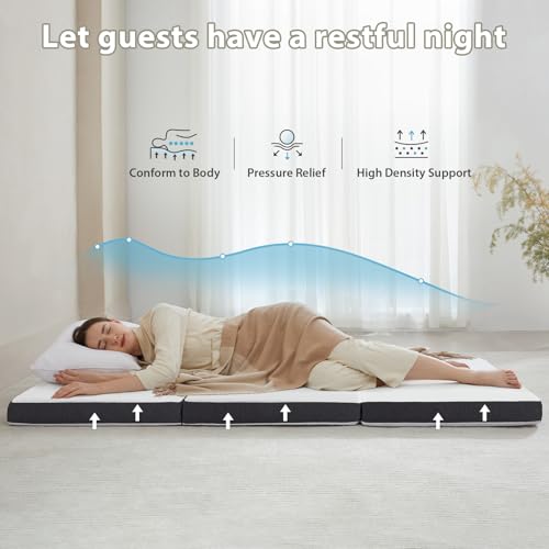Tri Fold Memory Foam Foldable Mattress Full, 3 inch Folding Mattress for Guest Sleep. Portable Trifold Mat with Removable Washable Cover, Floor Sleeping Mat for Adult and Kid - size: Full