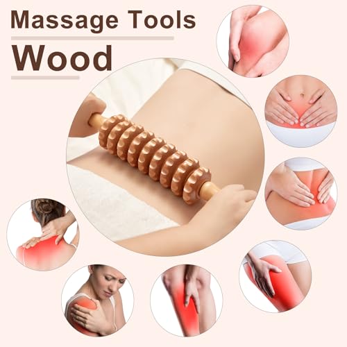 Xokocli Cellulite Massage Tool Wood Therapy Massage Tools Fascia Blaster Cellulite Roller Lymphatic Drainage Massager Deep Tissue Massage Stick for Legs Thighs Muscle Relief Recovery(White 9-Wheel) - color: Nude 9-wheel
