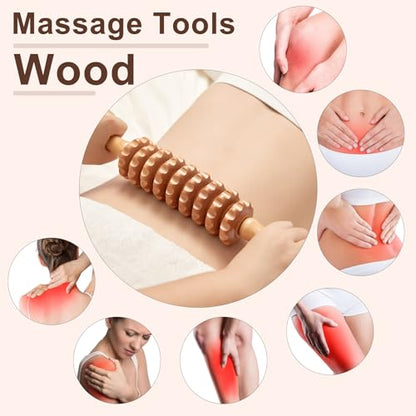 Xokocli Cellulite Massage Tool Wood Therapy Massage Tools Fascia Blaster Cellulite Roller Lymphatic Drainage Massager Deep Tissue Massage Stick for Legs Thighs Muscle Relief Recovery(White 9-Wheel) - color: Nude 9-wheel