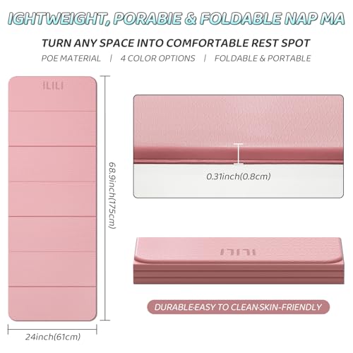 ILILI Foldable Yoga Mat 71 * 24 * 0.3 Inch - color: Light Pink