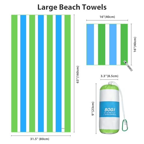 BOGI Microfiber Beach Towel Set for Travel Bath Beach Swim Gym Yoga（L 63''x31.5''） - color: Green & Blue, size: L:63"x31.5" with 16"x16"