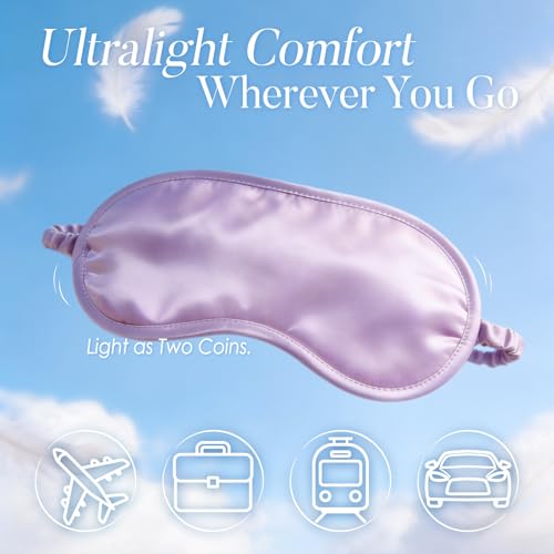 LULUSILK 100% Mulberry Silk Sleep Mask, Lavender Silk Eye Cover for Sleeping, Pack of 1 - color: Lavender