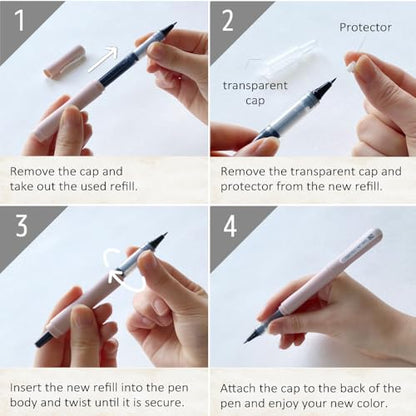 Kuretake ZIG Letter Pen COCOIRO, Body with Black Ink Refill Set, Flexible Extra Fine Brush Tip, Refillable marking Pen for Calligraphy, Hand Lettering, Made in Japan (WHITE, Black) - color: WHITE