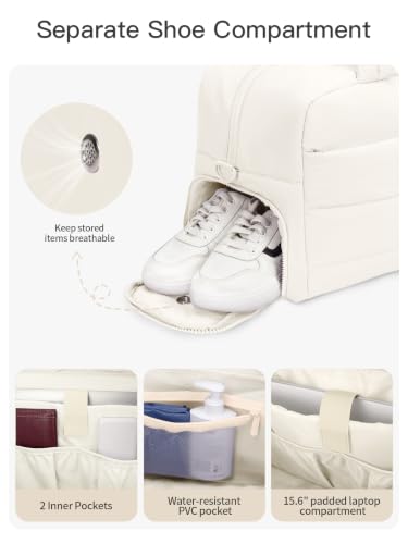 Gitus Travel Duffle Bag for Women Puffer Weekender Bags Carry on Gym Bag - color: Ivory