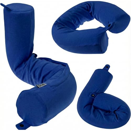 Dot&Dot Twist Memory Foam Travel Pillow, Bendable Neck Pillow for Airplane, Car and Home, 26-Inch Adjustable Roll with Washable Cotton Cover, Sapphire - color: Navy Blue, size: Standard (26")