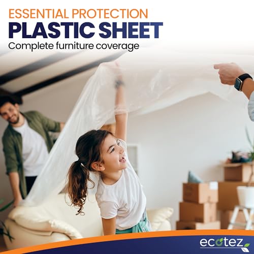 6 Pack 12 x 9 ft Extra Large Plastic Drop Cloth for Painting | Light & Durable Tarp Cover for Furniture Plastic Clear Tarp Waterproof - Paint Floor Covering - Painters Drop Cloth Sheeting - size: 6 Pack