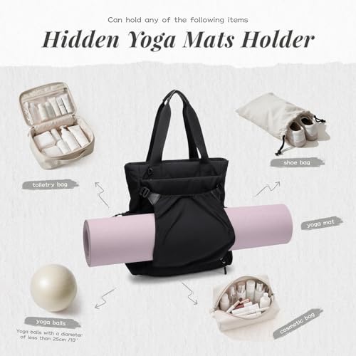 GOLF SUPAGS 3-in-1 Laptop Tote Backpack for Women 15.6" Quilted Work Gym Bag with Hidden Yoga Mat Carrier for Travel Leisure (Black) - color: Black
