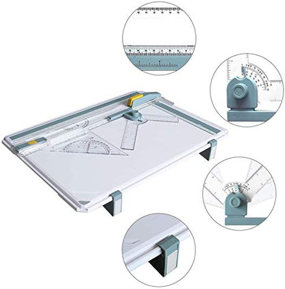 Inch A3 Drawing Board Drafting Table Multifunctional Drawing Board Table with Clear Rule Parallel Motion and Angle Adjustable Measuring System - size: 14"W x 19.7"H