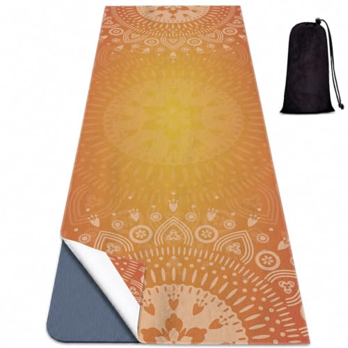 Yoga Mat Towel, Hot Yoga Non Slip with 4 Corner Pockets, 70 x 26 in - color: Orange Flower-01, size: Small