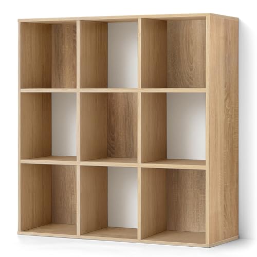 CAPHAUS Sturdy Room 11-Inch Cube Storage Organizer Shelf, with Thick Exterior Edge, Storage Shelf Divider w/Back, Bookcase, 9-Cube, Natural Oak - color: Natural Oak, size: 9 Cube